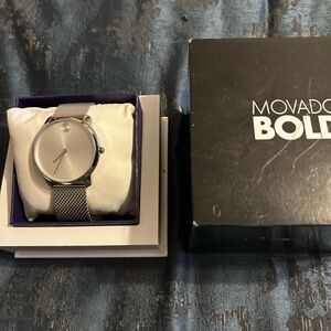 Movado Silver Mesh Bracelet Men's Watch with Minimalist Dial